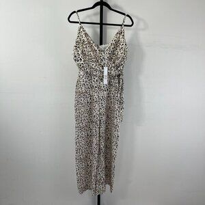 NWT Adelyn Rae Women's Cream Animal Babel Spaghetti Wide Leg Jumpsuit Size L & S